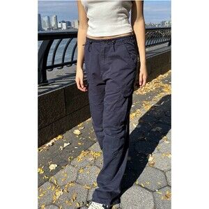 Brandy Melville Women's Cargo Pants ONE SIZE Navy Blue Pockets Adjustable Waist